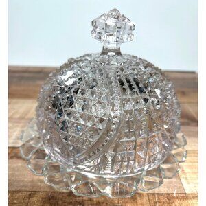 Vintage Crystal Hobstars Covered Butter Dish Intricate Cut Glass Serving Piece